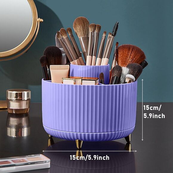 Diesisa 5 Slot Make up Brushes Purple Cup 360° Rotating Makeup Brush Holder - Picture 3 of 5
